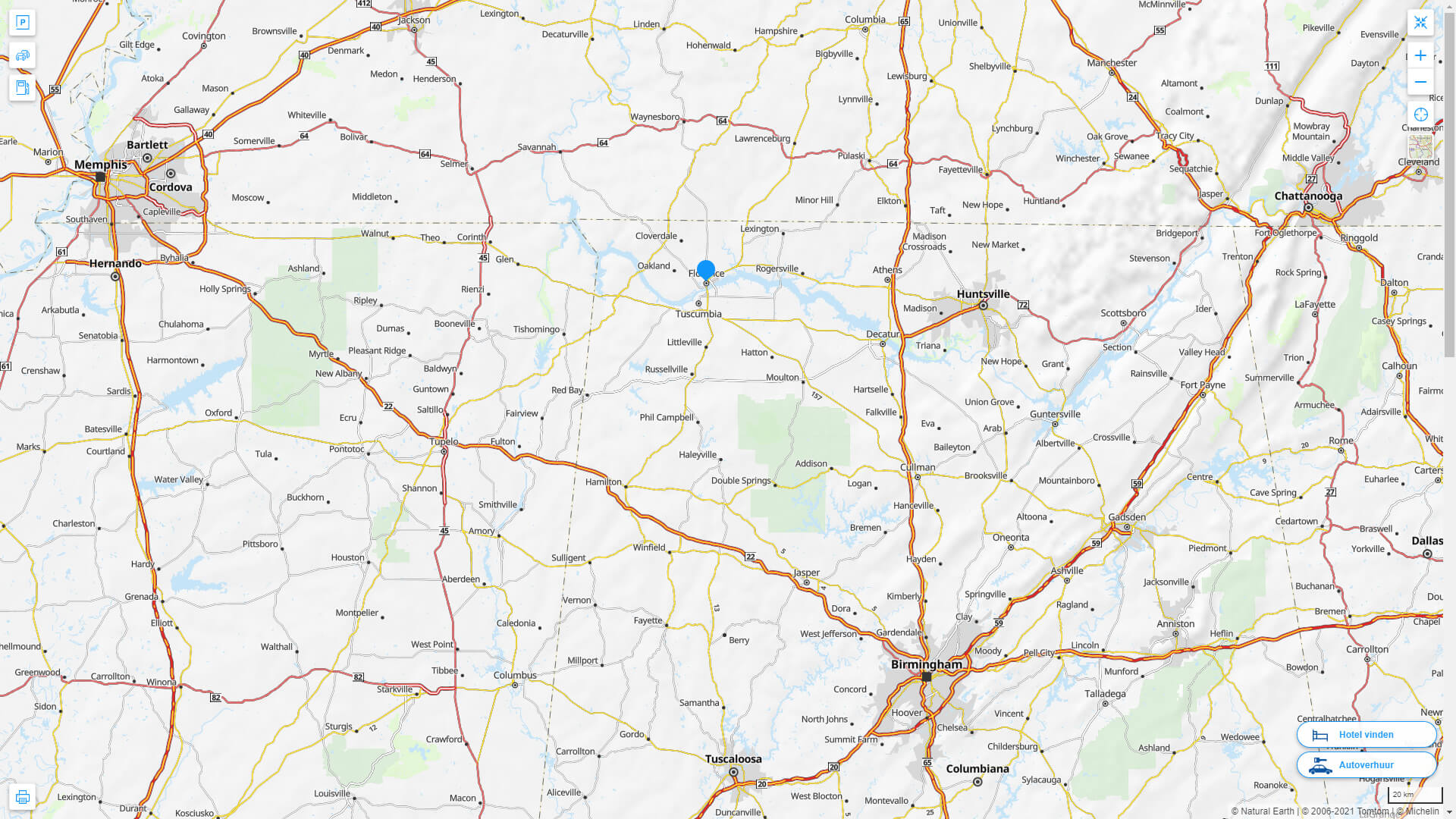Interstate Highway Map of Florence in Alabama